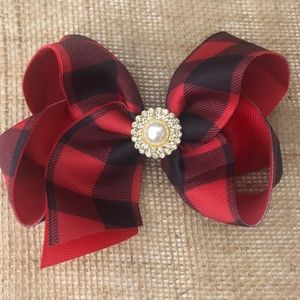 Buffalo Plaid Red Hair Bow